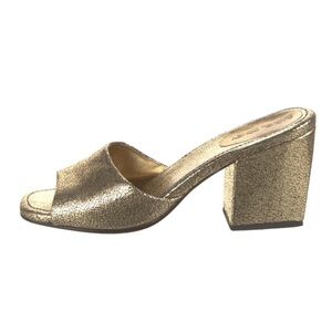 Rachel‎ Comey Perla Gold Block Heel Sandals Open Toe
